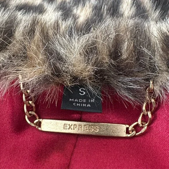 Express Coat Women S Y2K Vintage Leopard Faux Fur Jacket Glam Chic Statement - Picture 10 of 12